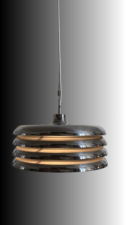 Große Spaceage Chrom Pendelleuchte von Tamàs Borsfay, Ungarn 1970er