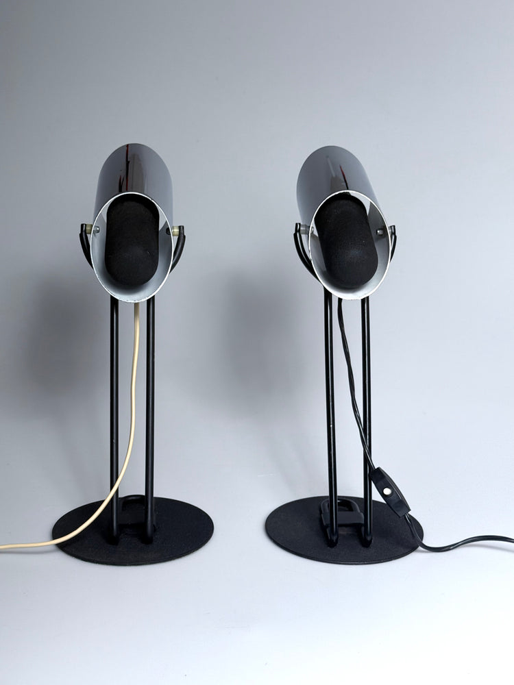 Pair of lamps, Italian vintage design, chrome, space-age table lamp from the 1970s