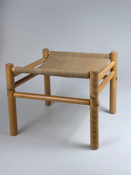 „Junker“ Safari-Fußhocker aus Buche und Canvas, Bror Boije für DUX Schweden zugeschrieben, 1970er