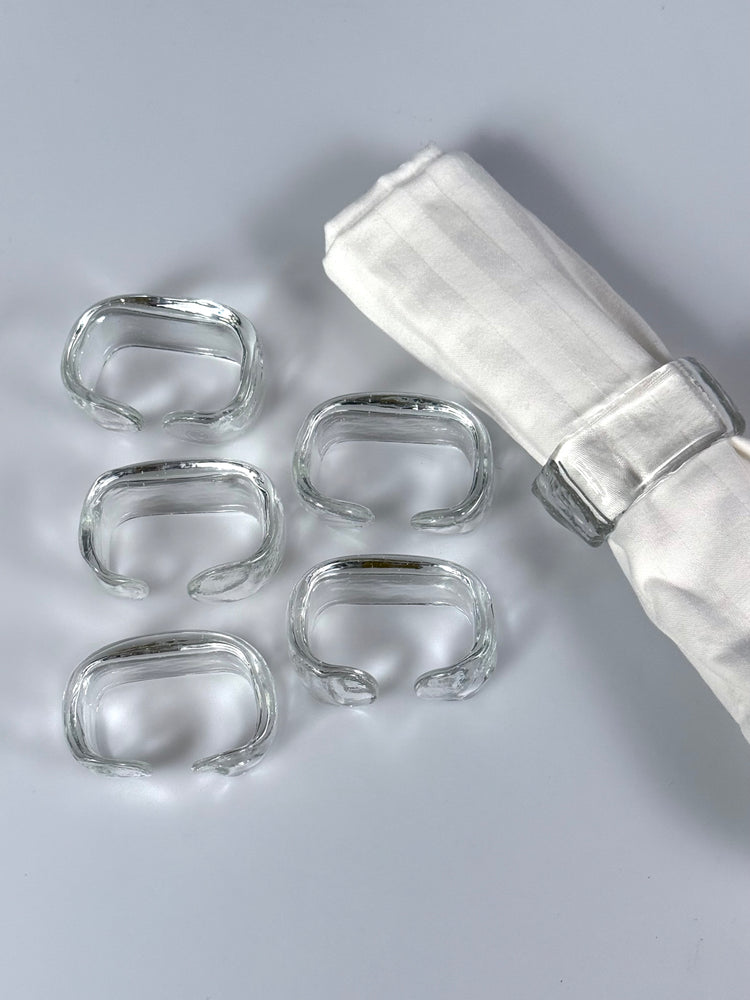 6 edle Serviettenringe Eisglas Kristall Glas 1960er