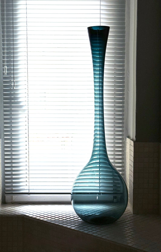 Große Bodenvase Glas Petrolfarben Türkis A.Percy Schweden 60s