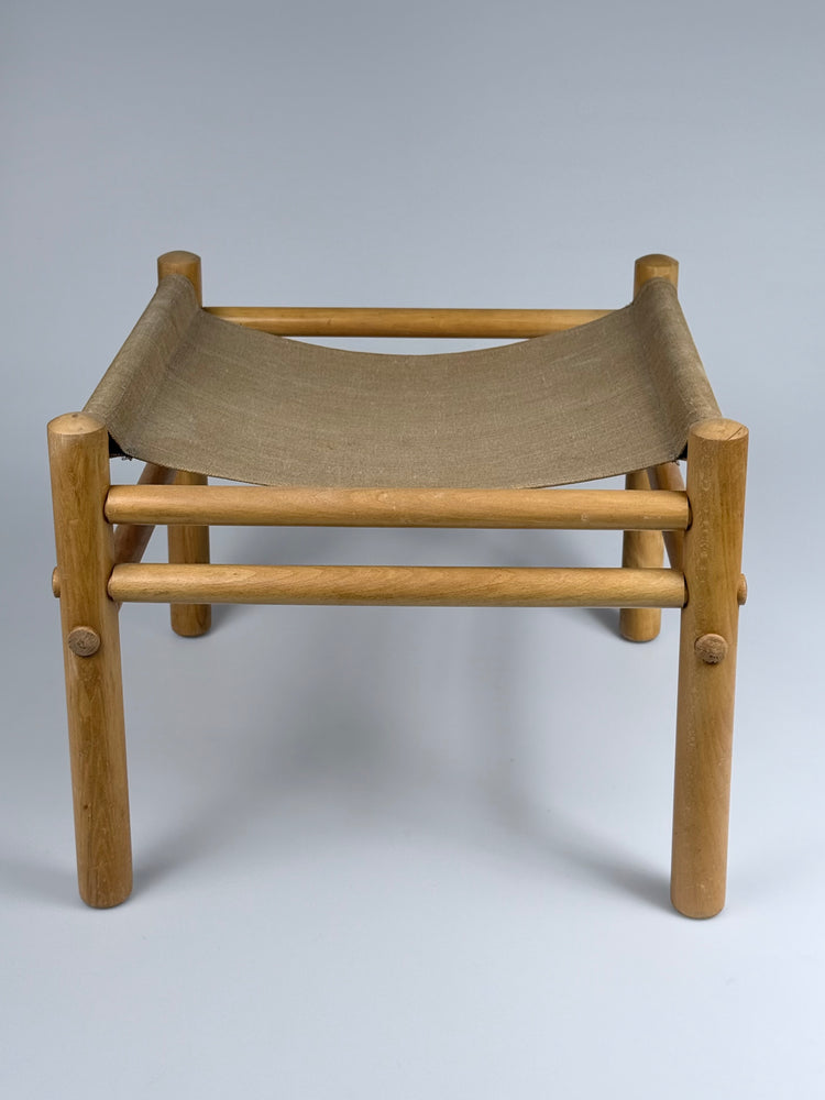 „Junker“ Safari-Fußhocker aus Buche und Canvas, Bror Boije für DUX Schweden zugeschrieben, 1970er