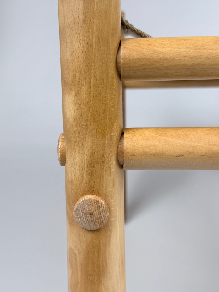 „Junker“ Safari-Fußhocker aus Buche und Canvas, Bror Boije für DUX Schweden zugeschrieben, 1970er