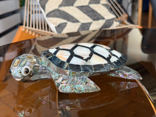 Schildkröte Perlmutt Obsidian Mexiko Handarbeit Skulpur