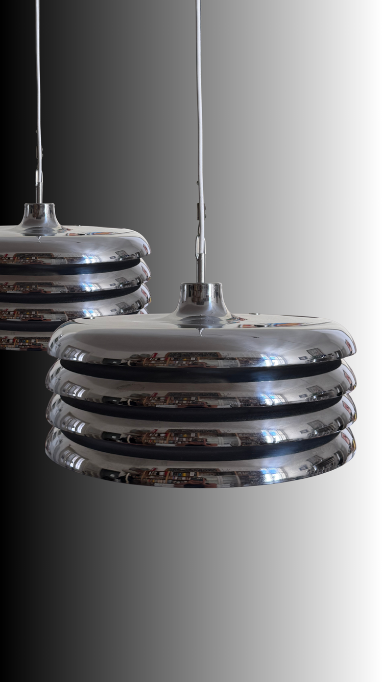 Große Spaceage Chrom Pendelleuchte von Tamàs Borsfay, Ungarn 1970er