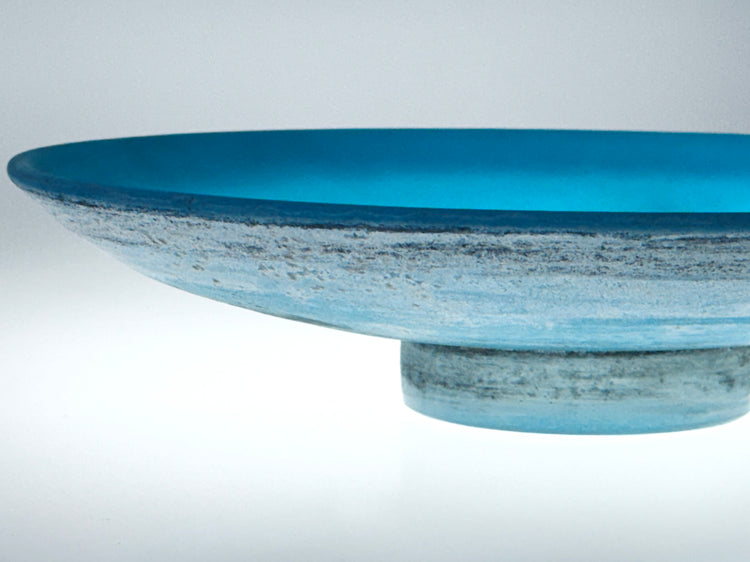 Cenedese Murano Vetri Schale groß centerpiece türkis matt Scavo Technik Italy 1960er