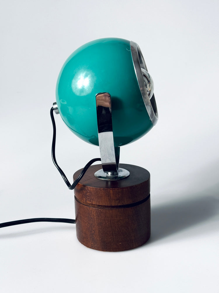Paar Eyeball Tischleuchte Lampe gelb türkis Teak Italien Spaceage 1970er