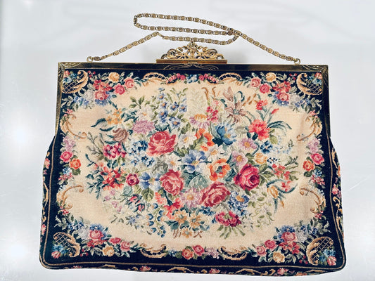 Petit Point Abendtasche Handtasche petit point floral bestickt Theater Oper art deco 1930er