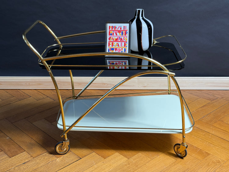 Servierwagen/  Barwagen aus Messing und Glas 1950er