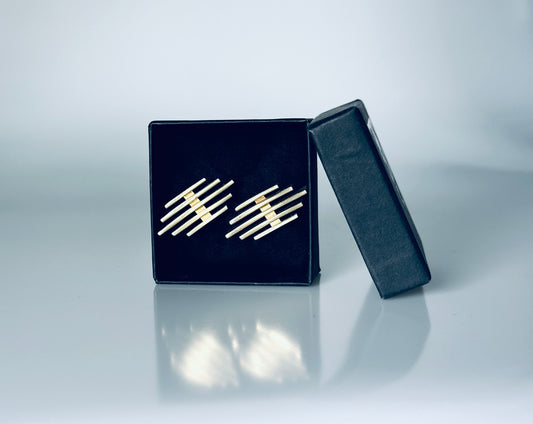 Manschettenknöpfe vergoldet Design 1960er grafisch gepunzt Gitter Plaqué Modern