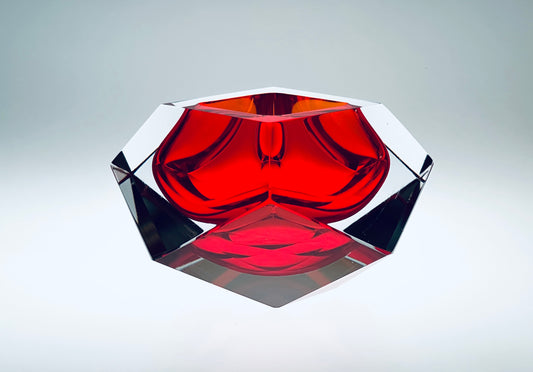 Aschenbecher Ashtray Schale Bowl Murano Sommerso Rot Prisma Diamant Italy Modern 1970er Ueberfang