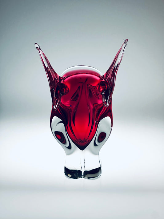 Katzenkopf Vase Böhmen Josef Hospodka für Chribska Glassworks 1960er Sommerso Groß