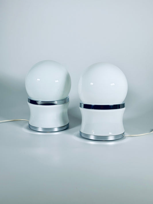 Reggiani Tischlampe Lampe lamp Opalglas Chrom 1960er Italy Modern Space Age