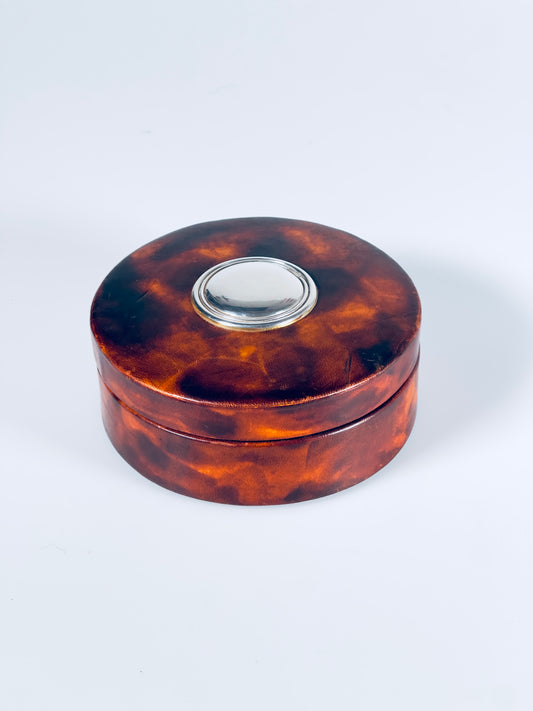 Dose Schatulle echtes Leder Italy 925 Silber de Giovanni Argenteria 1950er Milano Deckeldose