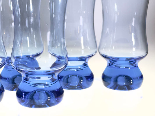 6 Gläser blau mundgeblasen Glas Midcentury Vintage Wasserglas 1960er