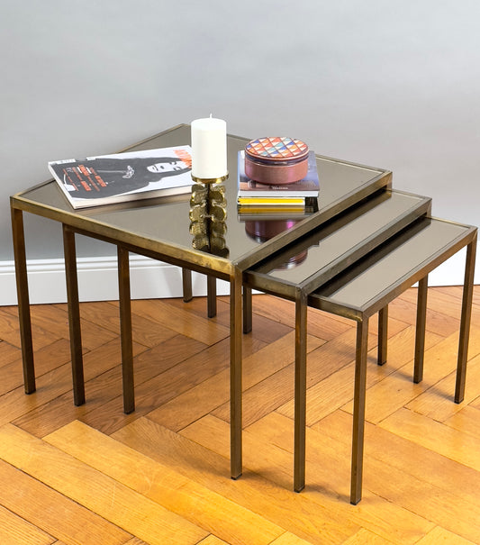 Satztische Messing Spiegel Glas Italien Italy Nesting Tables 1960er