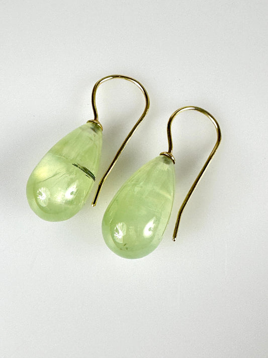Ohrringe 750er Gold Prehnit Pampeln Ohrhänger 18 Karat GG