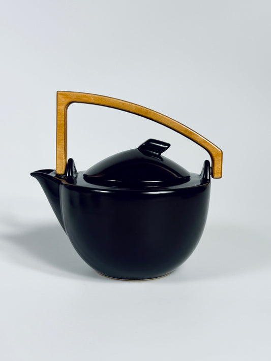 Teekanne Wächtersbach schwarz Bauhaus Art Deco Modernism Keramik Holz 1980s