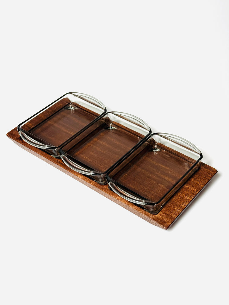 Snackschale Tablett Holmegaard Rauchglas Teakholz Danish 60s