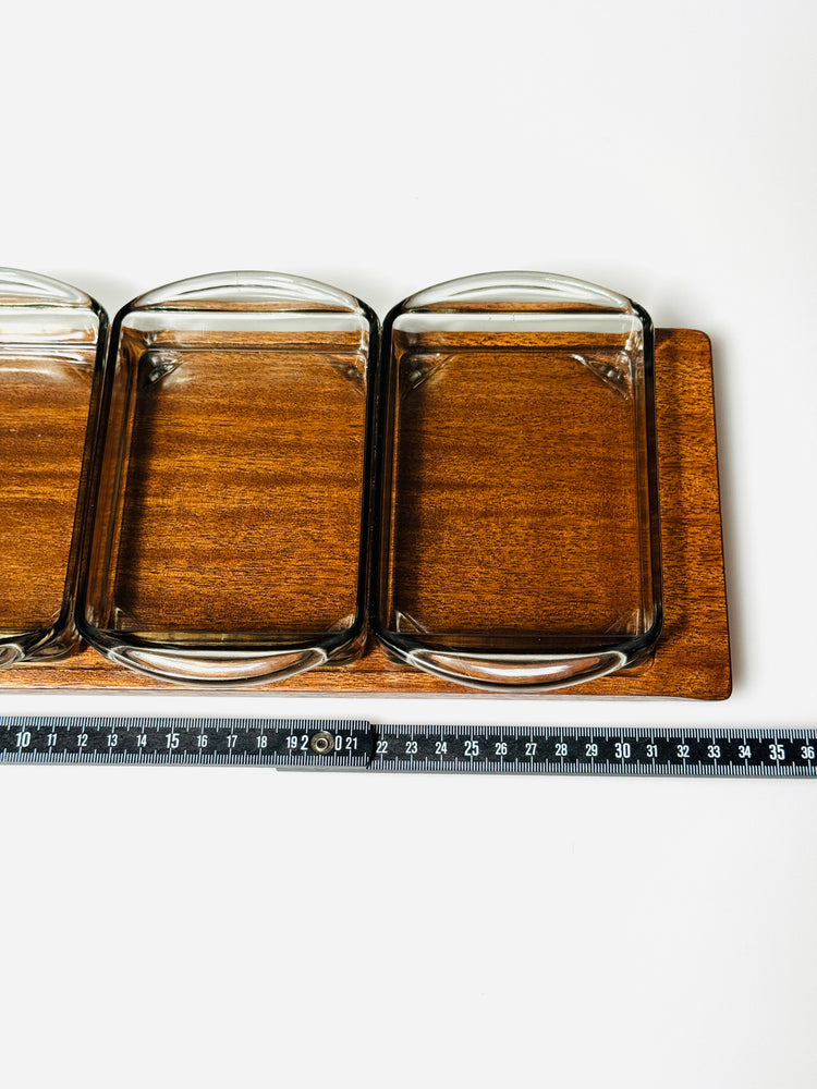 Snackschale Tablett Holmegaard Rauchglas Teakholz Danish 60s