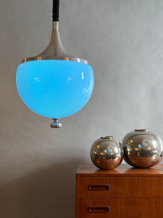 Pendelleuchte Lampe Stilux Milano Italy Opalglas Aluminium 1970er