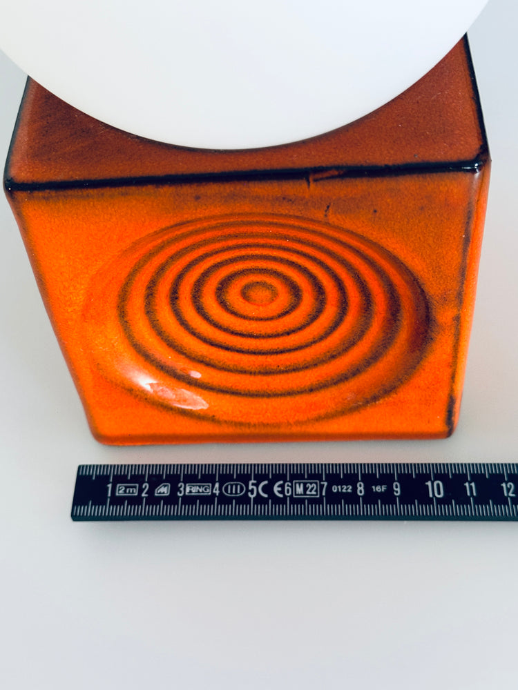 1970er Steuler Lampe OpArt Tischleuchte Keramik Orange Wirbel Cube West German Pottery Spaceage