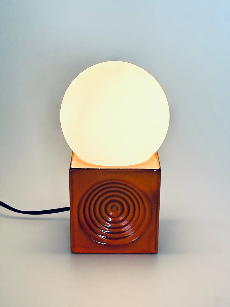 1970er Steuler Lampe OpArt Tischleuchte Keramik Orange Wirbel Cube West German Pottery Spaceage