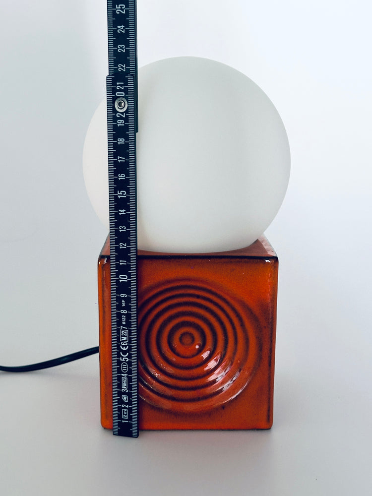 1970er Steuler Lampe OpArt Tischleuchte Keramik Orange Wirbel Cube West German Pottery Spaceage