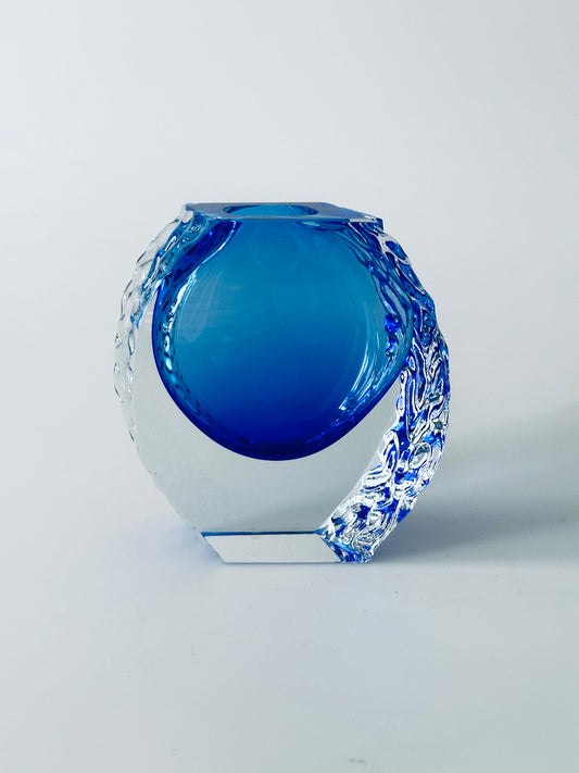 Vase Murano Alessandro Mandruzzato für Seguso Italy blau Überfang Eisglas