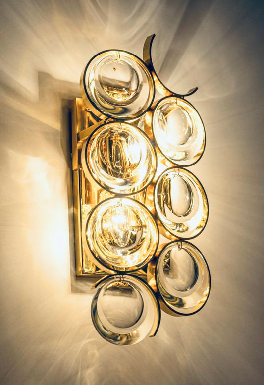 palwa Wandleuchte Wandlampe Lampe vergoldet Kristall 1960er