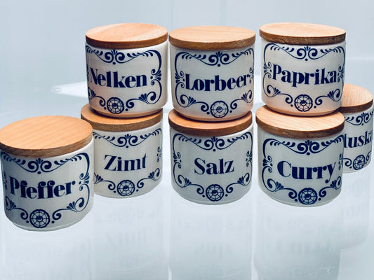 8 Gewürzdosen DDR Porzellan Buche Deckel Shabby Chic 1960er